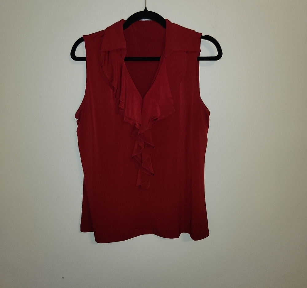 Jones Studio Red Ruffle Blouse